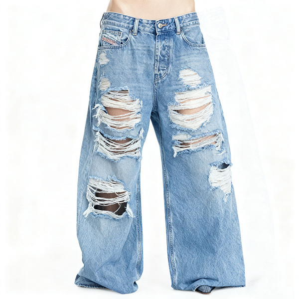 Light Wash Extreme Distressed Wide-Leg Jeans