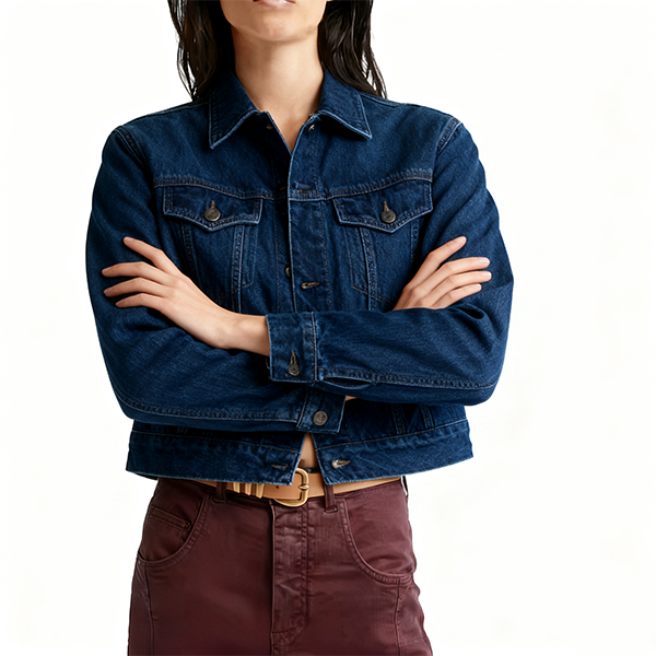 Dark Blue Cropped Denim Trucker Jacket