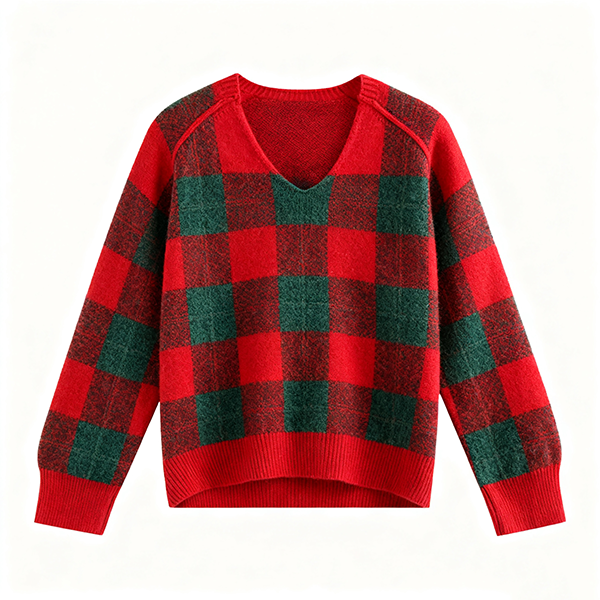 Red & Green Plaid V-Neck Sweater