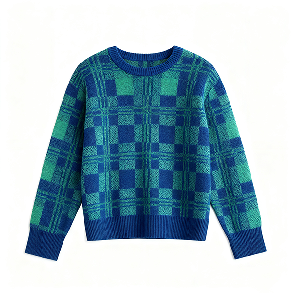 Blue & Green Ombre Check Crew Neck Sweater