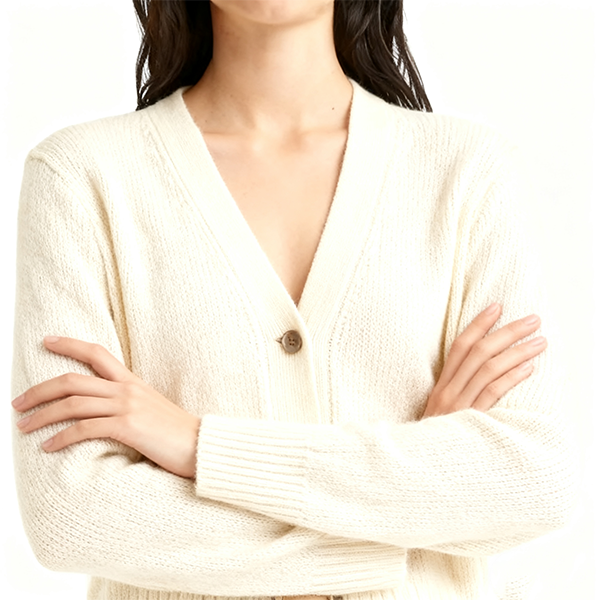 Cream V-Neck Knit Cardigan