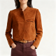 Cognac Suede Cropped Stand-Collar Jacket