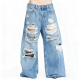 Light Wash Extreme Distressed Wide-Leg Jeans