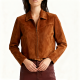 Tan Suede Cropped Collared Jacket
